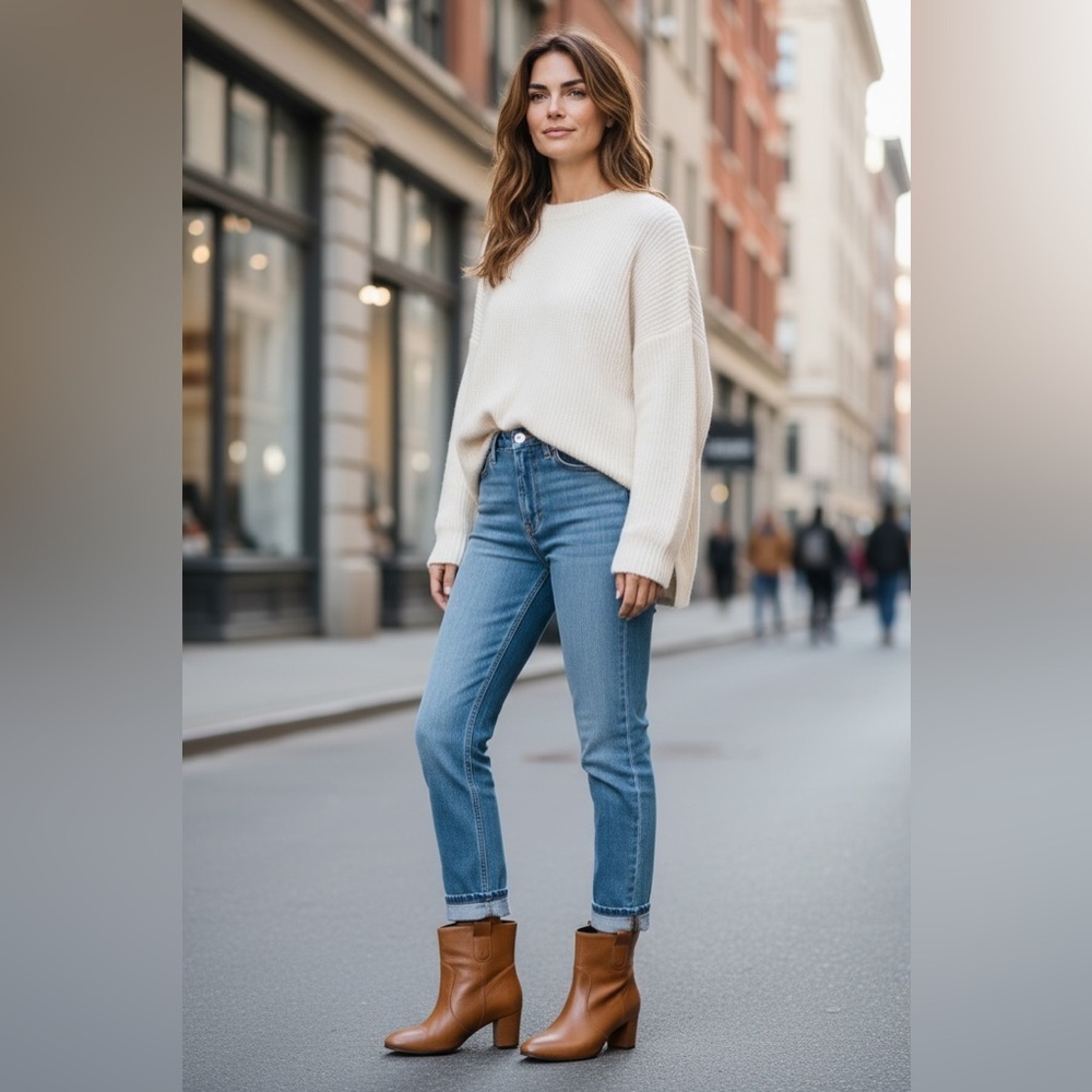 Tan Heeled Boots with Western Style and Block Heel